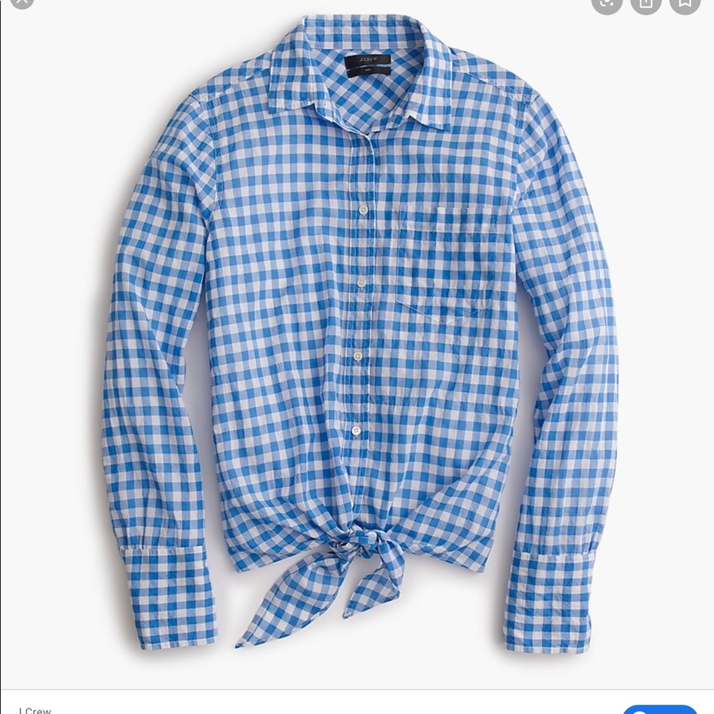 J. Crew Blue Gingham Tie Front Top Size 10P